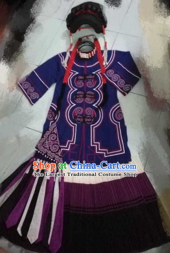 Chinese Liangshan National Minority Woman Purple Uniforms Yi Nationality Festival Performance Costumes Ethnic Folk Dance Clothing