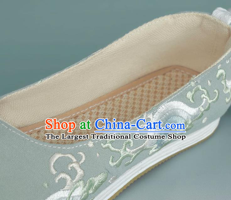 China Ancient Princess Shoes Traditional Hanfu Shoes Green Embroidered Shoes Handmade Cloth Shoes