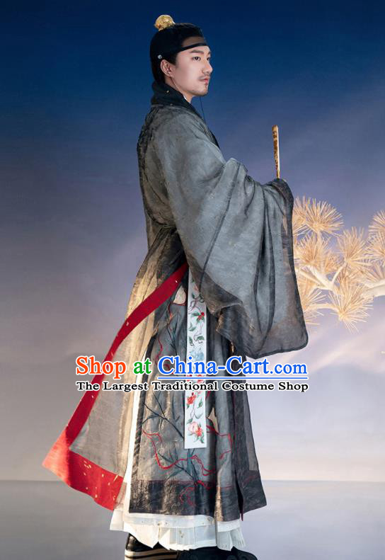 China Ming Dynasty Priest Frock Traditional Hanfu Robe Garments Ancient Swordsman Historical Clothing Complete Set