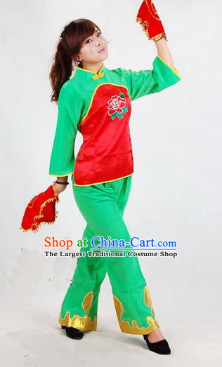 China Fan Dance Costumes Drum Dance Garments Folk Dance Green Uniforms Woman Yangko Dance Clothing