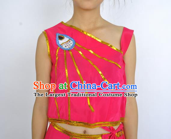 Chinese Dai Nationality Female Performance Clothing Ethnic Peacock Dance Rosy Uniforms Yunnan National Minority Dance Dress Garment Costumes