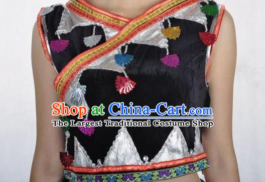 Chinese Va Nationality Performance Garment Costumes Wa Ethnic Dance Black Uniforms Yunnan National Minority Dance Dress