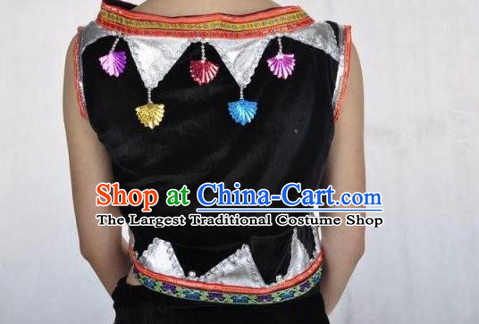 Chinese Va Nationality Performance Garment Costumes Wa Ethnic Dance Black Uniforms Yunnan National Minority Dance Dress