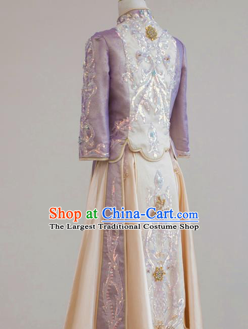 Chinese Traditional Wedding Garment Costumes Ancient Bride Lilac Dress Classical Xiuhe Suits Ceremony Toasting Clothing