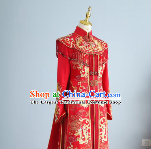 Chinese Ancient Queen Embroidered Dress Classical Red Xiuhe Suits Wedding Ceremony Clothing Traditional Bride Toasting Garment Costumes