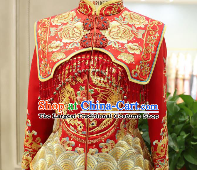 Chinese Ancient Bride Red Dress Classical Embroidered Xiuhe Suits Wedding Clothing Traditional Ceremony Toasting Garment Costumes