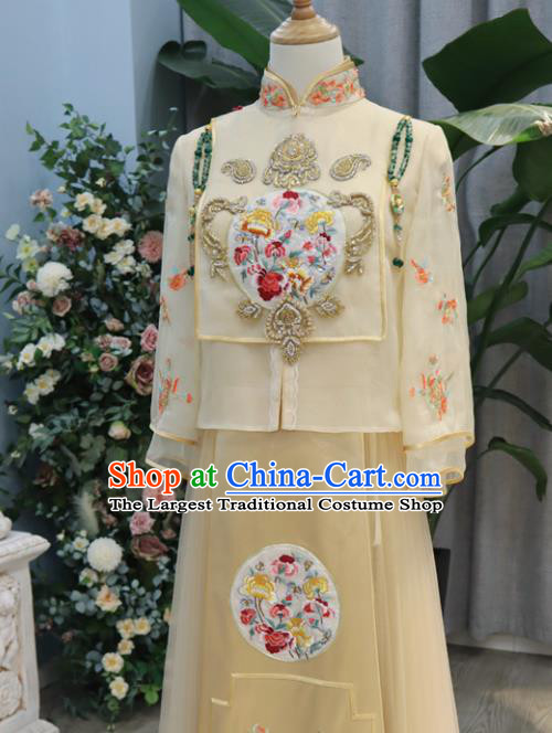 Chinese Classical Embroidered Champagne Xiuhe Suits Traditional Hanfu Dress Wedding Ceremony Toasting Clothing Ancient Bride Garment Costumes