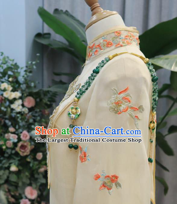 Chinese Classical Embroidered Champagne Xiuhe Suits Traditional Hanfu Dress Wedding Ceremony Toasting Clothing Ancient Bride Garment Costumes