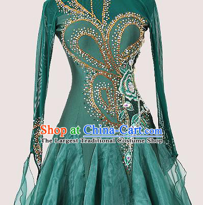 Professional Modern Dance Green Dress International Dance Competition Clothing Woman Waltz Dance Garment Ballroom Dance Fashion Costume