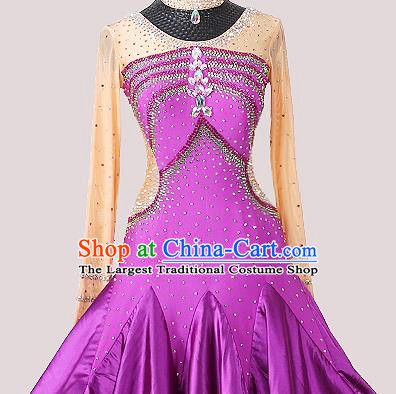 Professional Ballroom Dance Fashion Costume Modern Dance Purple Dress International Dance Competition Clothing Woman Waltz Dance Garment