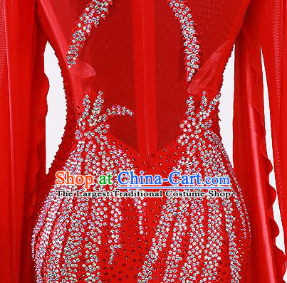Professional International Dance Competition Clothing Woman Waltz Dance Garment Ballroom Dance Fashion Costume Modern Dance Red Dress