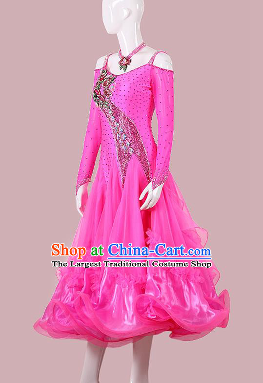 Professional International Dance Fashion Modern Dance Competition Clothing Woman Waltz Performance Garment Costume Ballroom Dance Rosy Dress