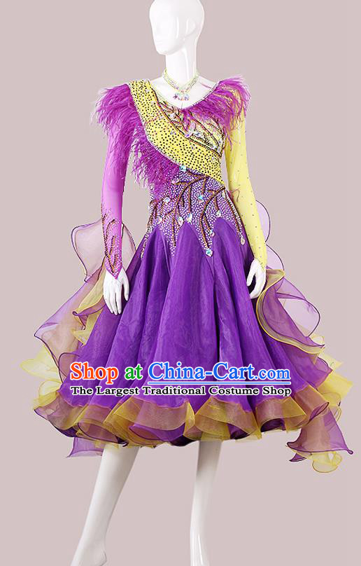Professional Ballroom Dance Purple Dress International Dance Fashion Modern Dance Competition Clothing Waltz Performance Garment Costume