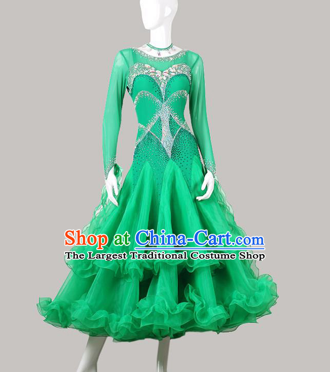 Professional Modern Dance Fashion Waltz Competition Clothing Ballroom Dance Green Dress International Dance Performance Garment