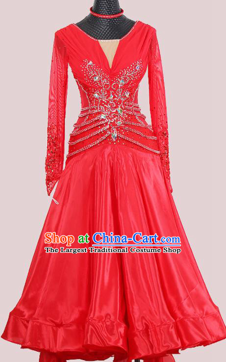 Professional International Dance Garment Modern Dance Performance Fashion Waltz Competition Clothing Ballroom Dancing Red Dress