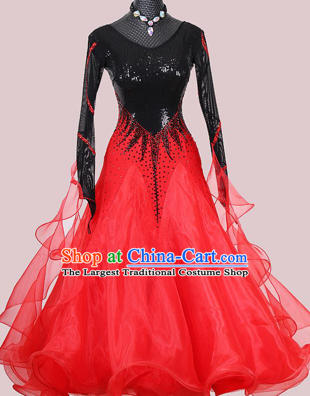 Professional International Dance Competition Garment Modern Dance Fashion Waltz Performance Clothing Ballroom Dancing Red Dress