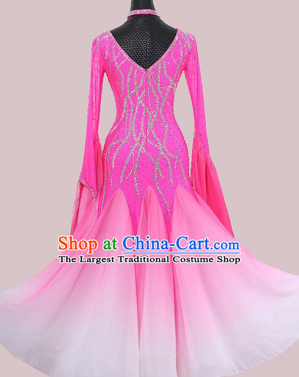 Custom Ballroom Dancing Clothing Waltz Competition Fashion Modern Dance Rosy Dress International Dance Garment