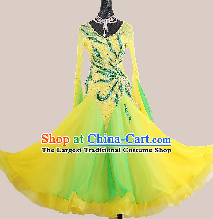 Custom International Dance Garment Ballroom Dancing Clothing Waltz Competition Fashion Modern Dance Yellow Dress