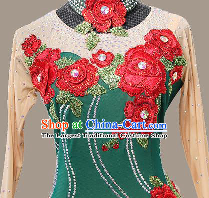 Custom Modern Dance Embroidered Green Dress International Dance Garment Ballroom Dancing Clothing Waltz Competition Fashion