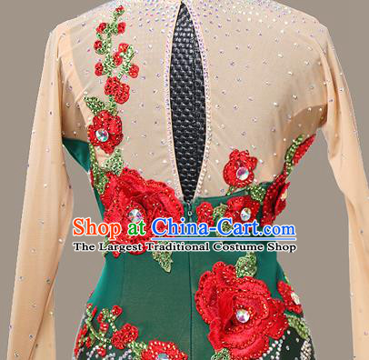 Custom Modern Dance Embroidered Green Dress International Dance Garment Ballroom Dancing Clothing Waltz Competition Fashion