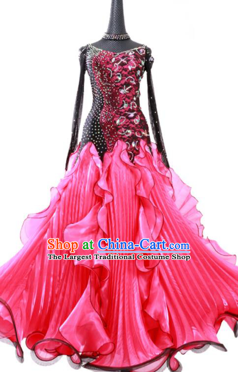 Custom Ballroom Competition Dancewear Modern Dance Clothing International Dance Fashion Garment Waltz Dancing Rosy Dress
