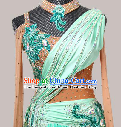 Top Modern Dance Competition Clothing Ballroom Dance Fashion Latin Dance Costume Cha Cha Dance Green Tassel Dress