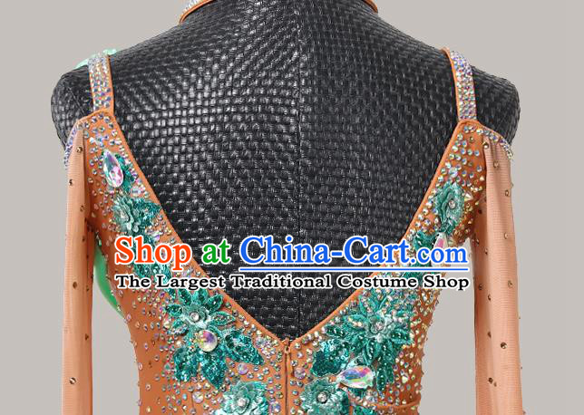 Top Modern Dance Competition Clothing Ballroom Dance Fashion Latin Dance Costume Cha Cha Dance Green Tassel Dress