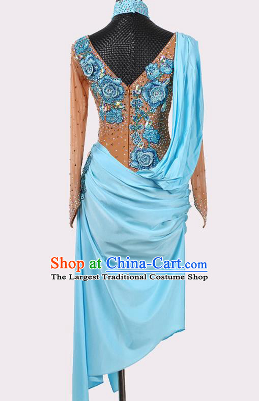 Top Cha Cha Dance Blue Dress Modern Dance Competition Clothing Ballroom Dance Fashion Latin Dance Costume