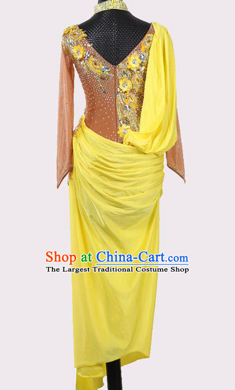 Top Latin Dance Competition Costume Cha Cha Dance Yellow Dress Modern Dance Clothing Ballroom Dance Fashion