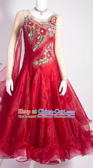 Custom Modern Dance Clothing International Dance Garment Costume Waltz Performance Wine Red Dress Ballroom Dancing Fashion