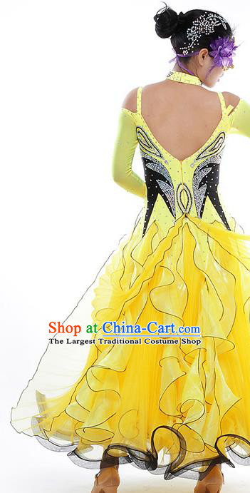 Custom Modern Dance Yellow Dress International Dance Competition Garment Woman Waltz Performance Dancewear Ballroom Dancing Costume