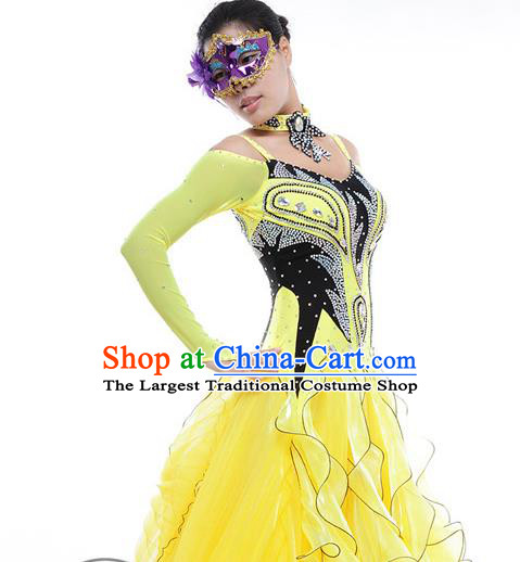 Custom Modern Dance Yellow Dress International Dance Competition Garment Woman Waltz Performance Dancewear Ballroom Dancing Costume
