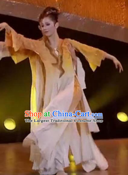 Chinese Female Solo Dance Clothing Classical Dance Yellow Dress Stage Performance Garment Umbrella Dance Costumes