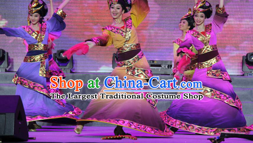 Chinese Hanfu Dance Outfits Classical Dance Garment Costumes Female Group Dance Clothing Coloured Pottery Performance Dress