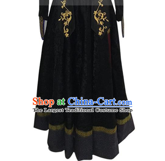 Chinese Mongolian Minority Female Garment Costumes Mongol Nationality Folk Dance Clothing Ethnic Stage Performance Black Dress