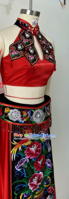 Chinese Jiangxi Minority Performance Garment Costumes She Nationality Female Clothing Ethnic Group Dance Red Dress Uniforms