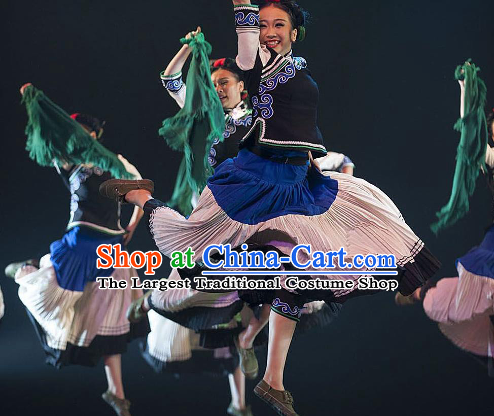 Chinese Ethnic Stage Performance Dress Uniforms Xiangxi Minority Female Garment Costumes Tujia Nationality Folk Dance Clothing