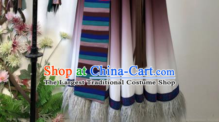 Chinese Ethnic Dance Brown Dress Uniforms Zang Minority Performance Garment Costumes Tibetan Nationality Woman Dance Clothing