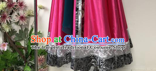 Chinese Ethnic Dance Rosy Dress Uniforms Mongolian Minority Performance Garment Costumes Mongol Nationality Woman Dance Clothing