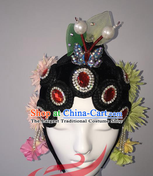 China Classical Dance Hair Accessories Opera Dance Headdress Stage Performance Women Group Dance Wigs Hairpieces