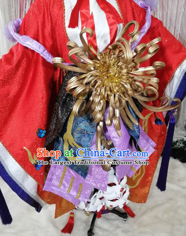 Custom Japanese Queen Kimono Clothing Cosplay Onmyoji Red Dress Halloween Garment Costume