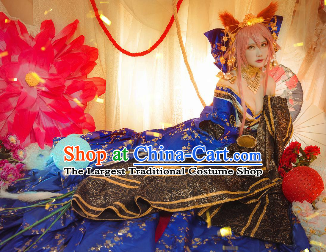Custom Cosplay Empress Blue Kimono Dress Halloween Fancy Ball Garment Costume Korean Court Woman Clothing