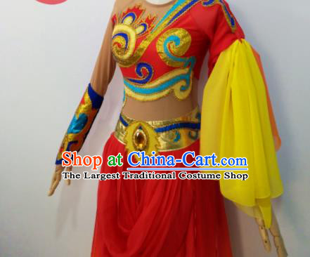 Chinese Classical Dance Garment Costumes Flying Apsaras Stage Performance Red Dress Outfits Drum Dance Clothing