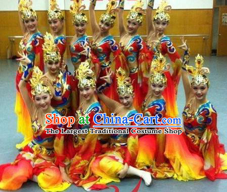 Chinese Classical Dance Garment Costumes Flying Apsaras Stage Performance Red Dress Outfits Drum Dance Clothing