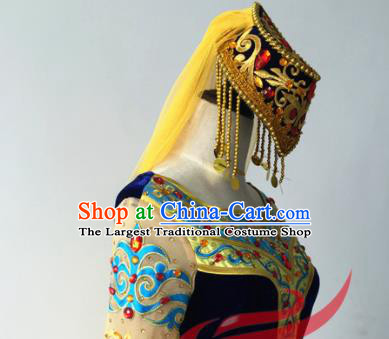 Top China Ethnic Stage Performance Headwear Uyghur Nationality Folk Dance Hair Accessories Xinjiang Minority Female Yellow Veil Hat