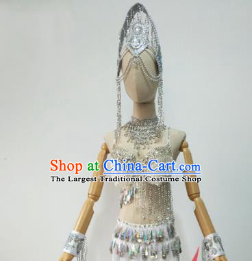 Top China Sanya Romance Love Stage Performance Headwear Classical Dance Hair Accessories Female Group Dance Argent Hair Crown