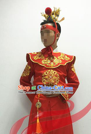 Chinese Male Stage Performance Red Outfits Cosplay Childe Jia Baoyu Clothing Classical Dance Garment Costumes