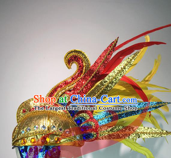 Top China Male Solo Dance Golden Hat Cosplay Sun King Hair Accessories Stage Performance Warrior Headdress