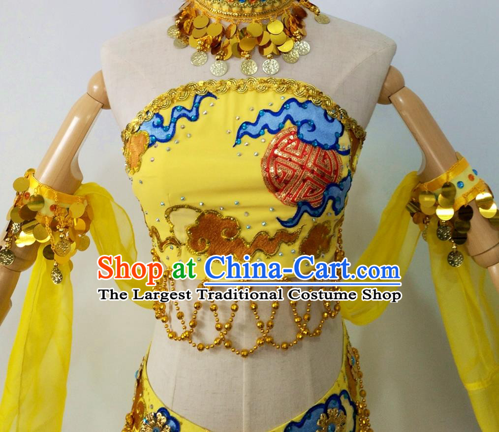 Chinese Stage Performance Flying Apsaras Yellow Outfits Female Group Dance Clothing Classical Dance Garment Costumes