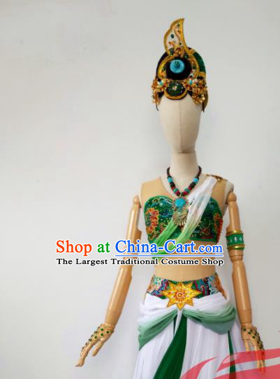 Chinese Classical Dance Garment Costumes Stage Performance Flying Apsaras Green Dress Outfits Female Group Dance Clothing
